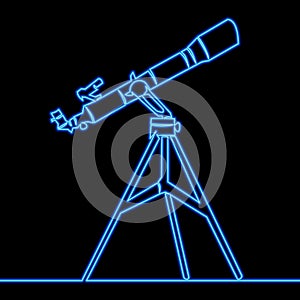 Telescope neon sign bright light telescope design icon neon vector illustration concept