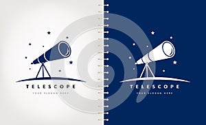 Telescope  night sky and stars logo vector. Astronomy design.