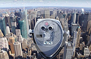 Telescope overlooking Manhattan skyline