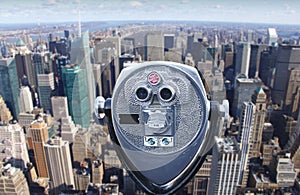 Telescope overlooking Manhattan skyline photo