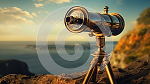 A telescope on a rock overlooking the ocean, AI