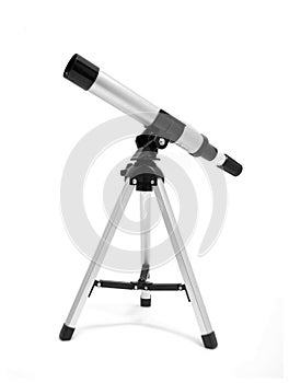 Telescope on tripod over white