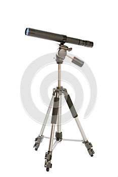 Telescope and tripode isolated on white background photo
