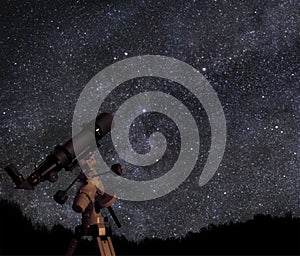 Telescope under starry skies