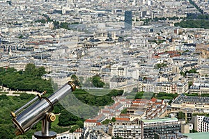 Telescope viewer and city skyline at daytime. Paris, France