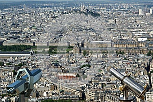 Telescope viewer and city skyline at daytime. Paris, France