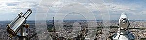 Telescope viewer and city skyline at daytime. Paris, France