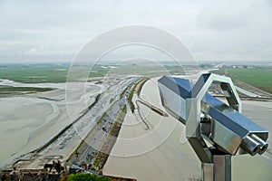 Telescope viewer and View from Mont Saint-Michel, France