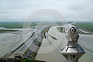 Telescope viewer and View from Mont Saint-Michel, France