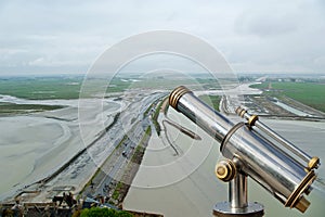 Telescope viewer and View from Mont Saint-Michel, France