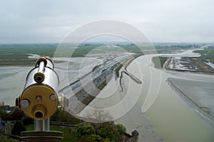 Telescope viewer and View from Mont Saint-Michel, France