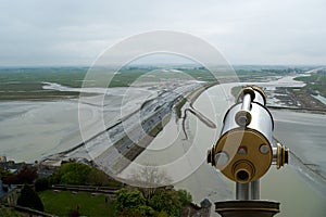 Telescope viewer and View from Mont Saint-Michel, France