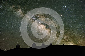 Telescopes in Hawaii under the Milky Way at night