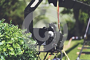 Telescopic crane with tv camera in outdoor