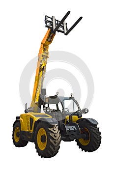 A telescopic handler, also called a telehandler