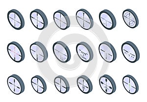 Telescopic sight icons set, isometric style photo