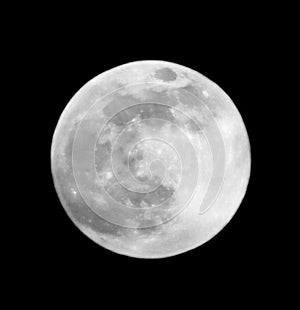 Telescopic view of a full moon.