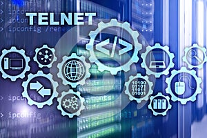Teletype Network Protocol. Telnet Virtual terminal client. Internet and Network concept. Telnet