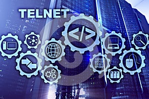 Teletype Network Protocol. Telnet Virtual terminal client. Internet and Network concept. Telnet.