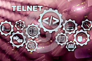 Teletype Network Protocol. Telnet Virtual terminal client. Internet and Network concept. Telnet.