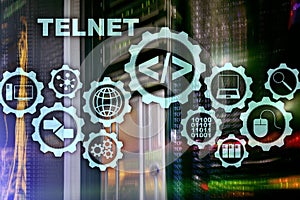 Teletype Network Protocol. Telnet Virtual terminal client. Internet and Network concept. Telnet