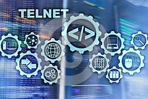 Teletype Network Protocol. Telnet Virtual terminal client. Internet and Network concept. Telnet.