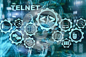 Teletype Network Protocol. Telnet Virtual terminal client. Internet and Network concept. Telnet