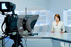 Television anchorwoman during live broadcasting