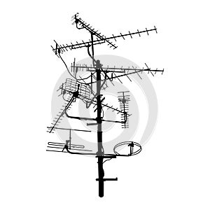 Television antenna icon isolated on white background. Silhouette of television aerial.