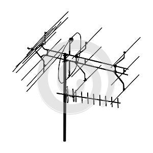 Television antenna icon isolated on white background. Silhouette of television aerial.