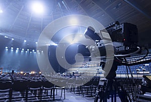 television camera in the concert hall, before the concert