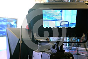 Television camera. Video camera-recording show in TV Studio-focus on camera
