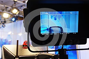 Television camera. Video camera-recording show in TV Studio-focus on camera