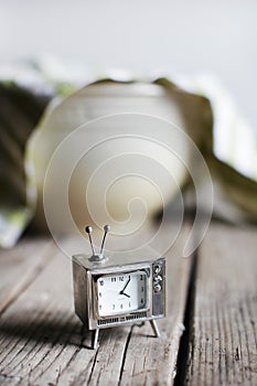 Television clock waiting for dough rising in the bowl, baking kitchen