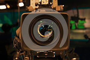 Television Film Camera with focus on the rim of the lens