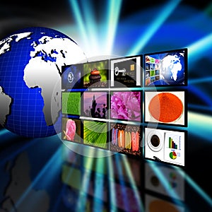 Television with globe internet production technology concept