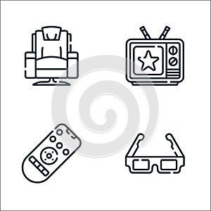 Television line icons. linear set. quality vector line set such as d glasses, smart tv, tv show