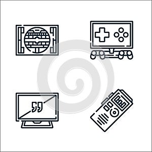 Television line icons. linear set. quality vector line set such as dictaphone, tv screen, gamepad