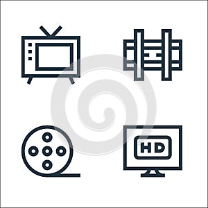 television line icons. linear set. quality vector line set such as hdtv, film reel, wall bracket