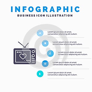 Television, Love, Valentine, Movie Solid Icon Infographics 5 Steps Presentation Background