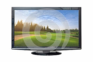 Television monitor in nature isolated on white background. Clipping path