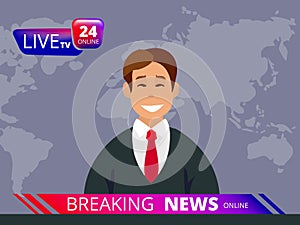 Television news. Breaking reporter tv and broadcast headline news anchor vector graphic template