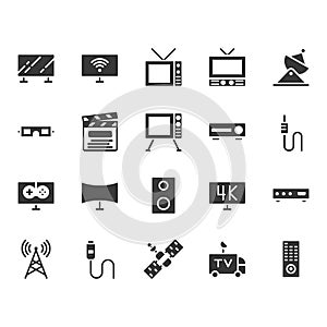 Television related icon set. Vector illustration