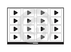 Television streaming video on demand black and white 2D line cartoon object