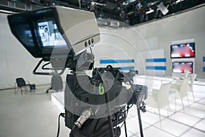 Television studio with camera and lights