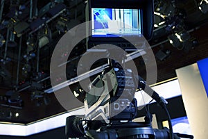 Television studio with camera and lights - recording TV show