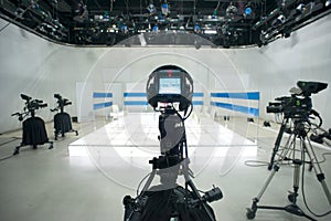 Television studio with camera and lights