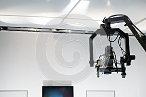 Television studio with jib camera and lights