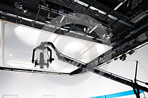 Television studio with jib camera and lights