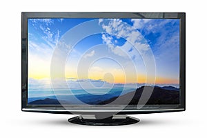 Television of sunrise image isolated on white background. with c